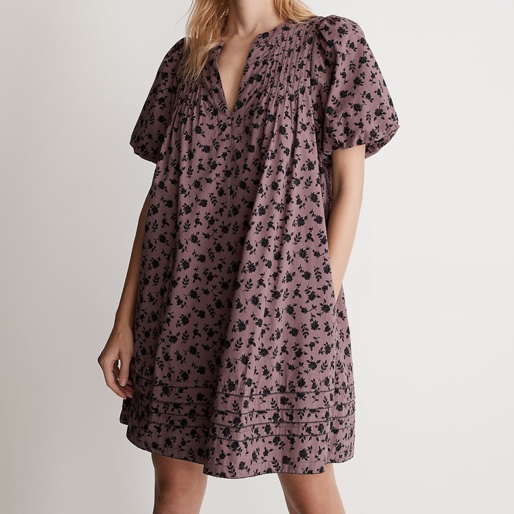 Madewell Tillie Puff-Sleeve Mini Dress in Shadow Blooms - Size XS - Picture 3 of 10